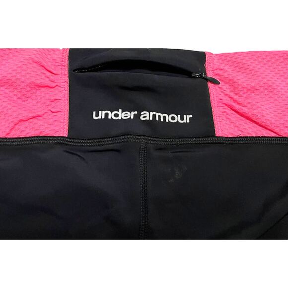 UNDER ARMOUR MID RISE LEGGINGS, GIRLS, 11/12, BLACK W/PINK TRIM, SHE’S A FIGHTER - Picture 6 of 11
